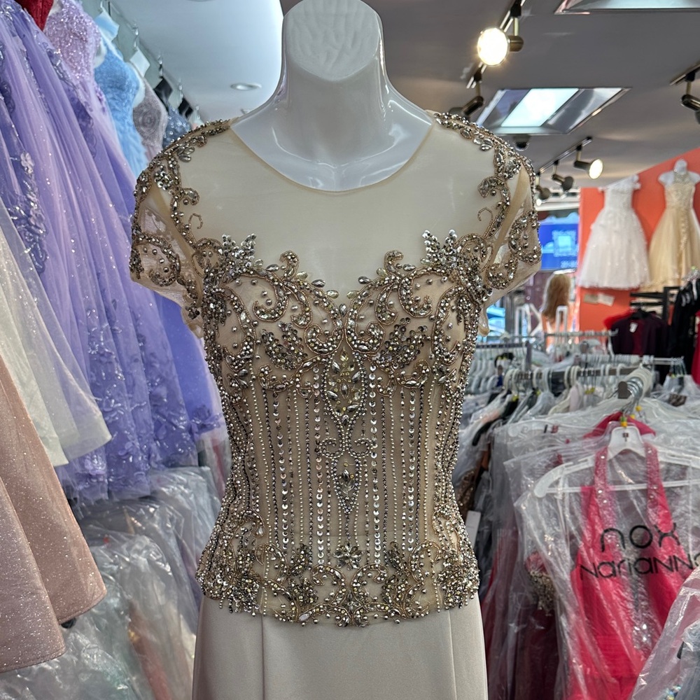 Beaded Cream Evening Gown